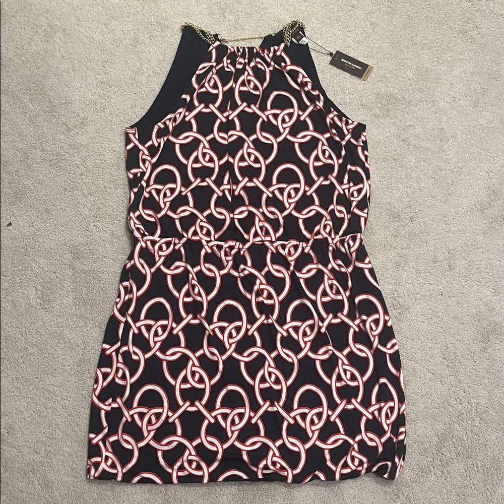 Johnston & Murphy Black Mini Dress with Red Chain Pattern